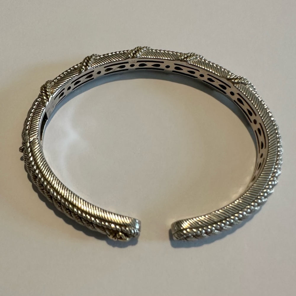 Judith Ripka Sterling Silver rope detail hinged cuff bracelet - Picture 5 of 8